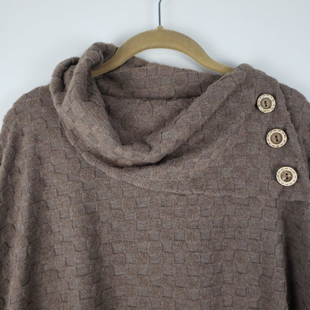 Three Bird Nest Poncho Split Button Neck Soft Coz… - image 3